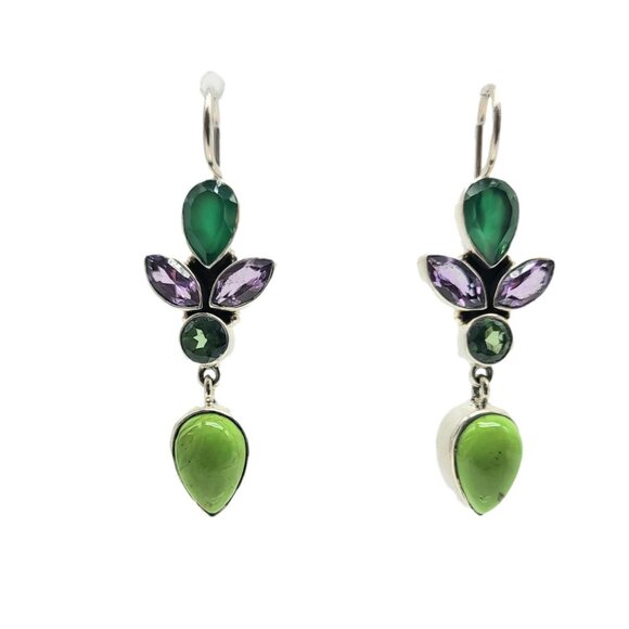 Nicky Butler Green Turquoise & Gem Earrings .925 Sterling Silver New - Picture 1 of 5